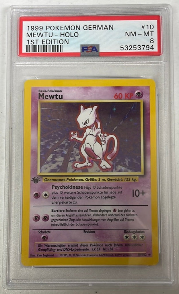 PSA 8 NM - MT - Mewtwo 10/102 1st Edition German (Mewtu) Base Set Poke