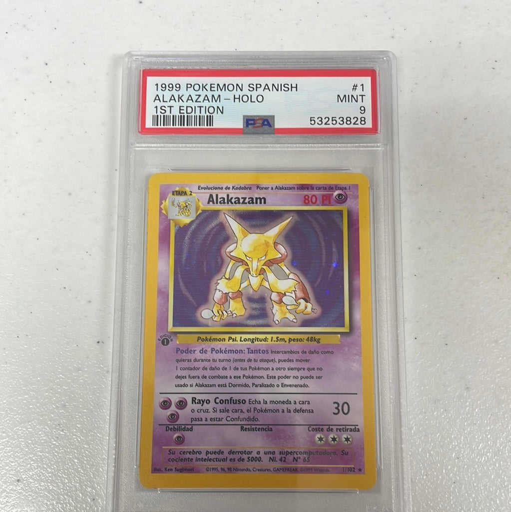 PSA 9 MINT - Alakazam 1/102 1st Edition Spanish Base Set Holo Pokemon PSA 9 MINT - Alakazam 1/102 1st Edition Spanish Base Set Holo Pokemon