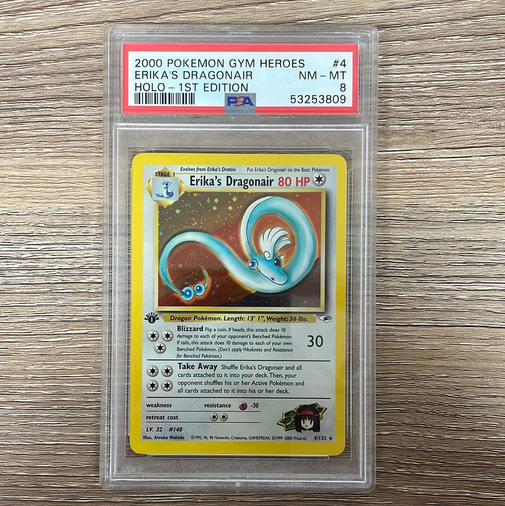 PSA 8 NM - MT - Erkia's Dragonair 4/132 1st Edition Gym Heroes Holo Po PSA 8 NM - MT - Erkia's Dragonair 4/132 1st Edition Gym Heroes Holo Po
