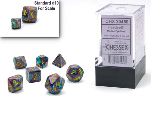 Chessex (20450) Festive Mosaic/yellow Mini-Polyhedral 7-Die Set