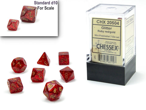 Chessex (20504) Glitter Ruby Red/gold Mini-Polyhedral 7-Die Set