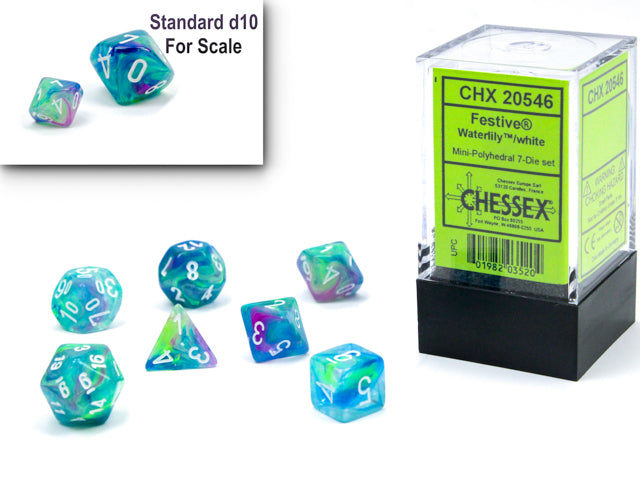 Chessex (20546) Festive Waterlily/white Mini-Polyhedral 7-Die Set