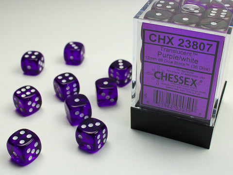 Chessex (23807) Translucent Purple/white 12mm d6 Dice Block (36 dice)