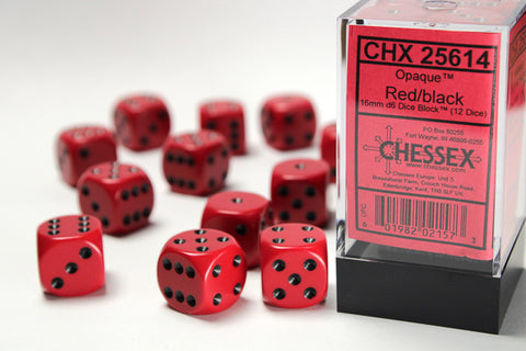 Chessex (25614) Opaque Red/black 16mm d6 Dice Block (12 dice)
