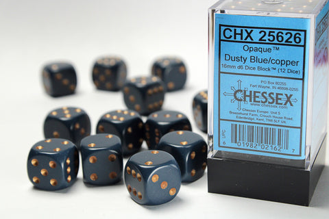 Chessex (25626) Opaque Dusty Blue/copper 16mm d6 Dice Block (12 dice)