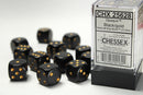 Chessex (25628) Opaque Black/gold 16mm d6 Dice Block (12 dice)