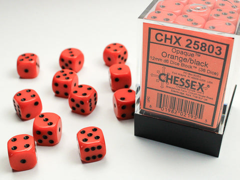 Chessex (25803) Opaque Orange/black 12mm d6 Dice Block (36 dice)