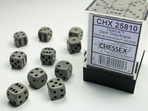 Chessex (25810) Opaque Dark Grey/black 12mm d6 Dice Block (36 dice)