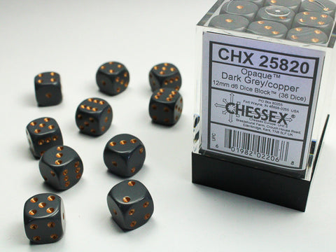 Chessex (25820) Opaque Dark Grey/copper 12mm d6 Dice Block (36 dice)