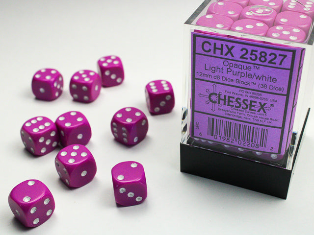 Chessex (25827) Opaque Light Purple/white 12mm d6 Dice Block (36 dice)
