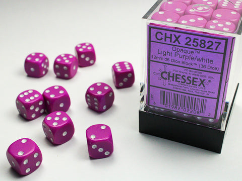 Chessex (25827) Opaque Light Purple/white 12mm d6 Dice Block (36 dice)