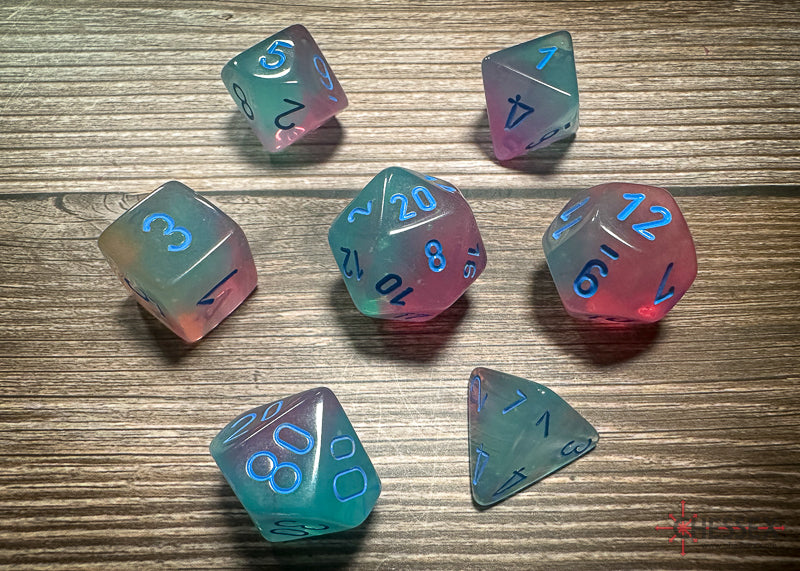 Chessex (26464) Gemini Gel Green-Pink/blue Luminary Polyhedral 7-Die Set