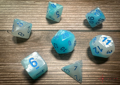 Chessex (26465) Gemini Pearl Turquoise-White/blue Luminary Polyhedral 7-Die Set