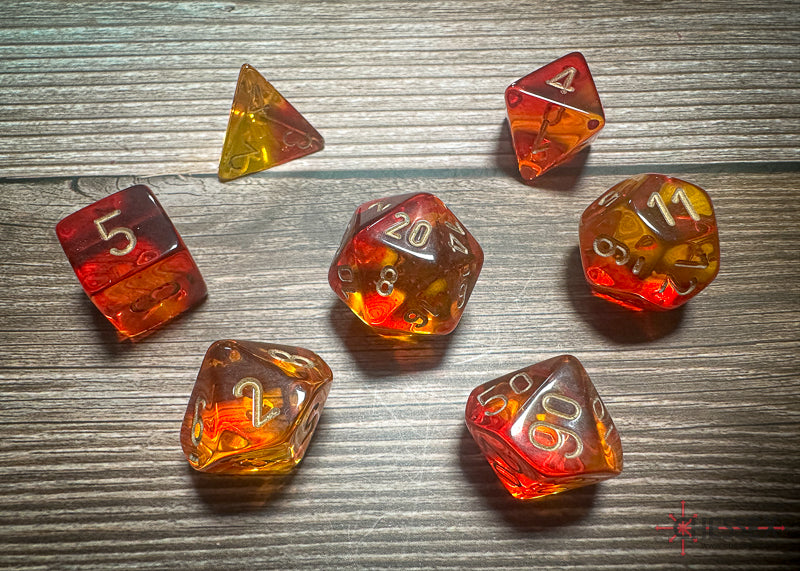 Chessex (26468) Gemini Translucent Red-Yellow/gold Polyhedral 7-Die Set