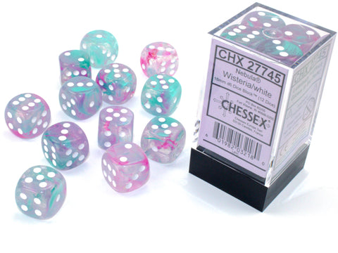 Chessex (27745) Nebula Wisteria/white Luminary 16mm d6 Dice Block (12 dice)