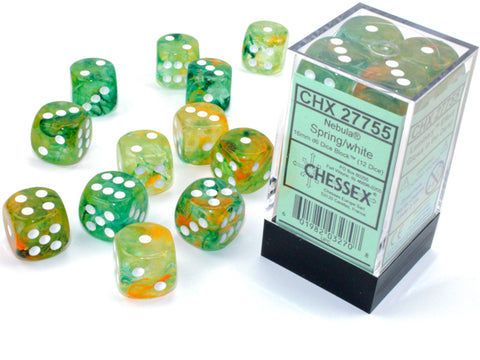 Chessex (27755) Nebula Spring/white Luminary 16mm d6 Dice Block (12 dice)