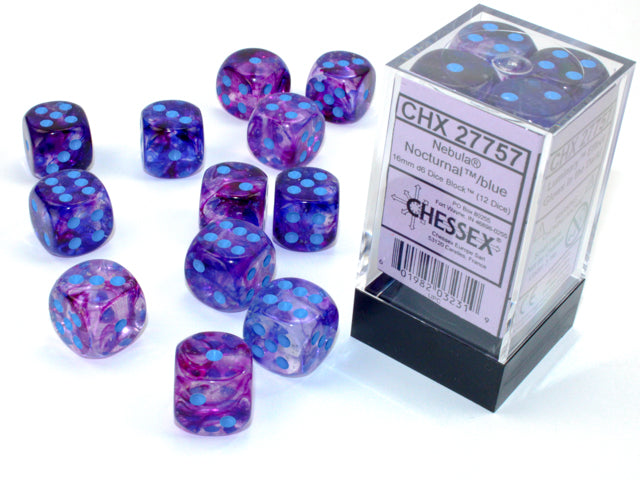 Chessex (27757) Nebula Nocturnal/blue Luminary 16mm d6 Dice Block (12 dice)