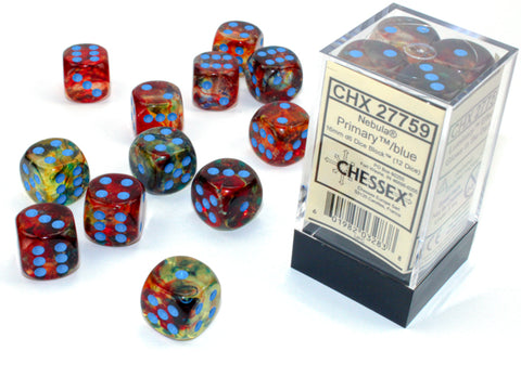 Chessex (27759) Nebula Primary/blue Luminary 16mm d6 Dice Block (12 dice)