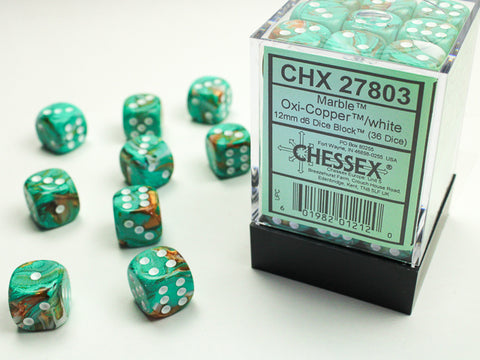 Chessex (27803) Marble Oxi-Copper/white 12mm d6 Dice Block (36 dice)