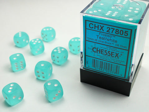 Chessex (27805) Frosted Teal/white 12mm d6 Dice Block (36 dice)