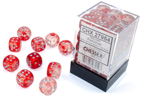 Chessex (27854) Nebula Red/silver Luminary 12mm d6 Dice Block (36 dice)