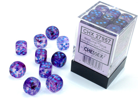 Chessex (27857) Nebula Nocturnal/blue Luminary 12mm d6 Dice Block (36 dice)
