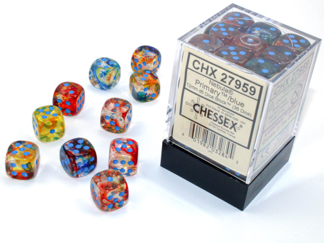 Chessex (27859) Nebula Primary/blue Luminary 12mm d6 Dice Block (36 dice)