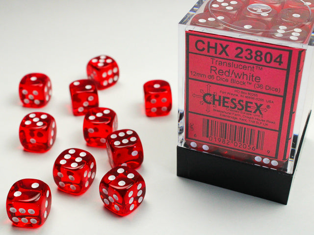 Chessex (23804) Translucent Red/white 12mm d6 Dice Block (36 dice)