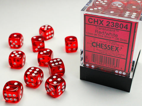 Chessex (23804) Translucent Red/white 12mm d6 Dice Block (36 dice)