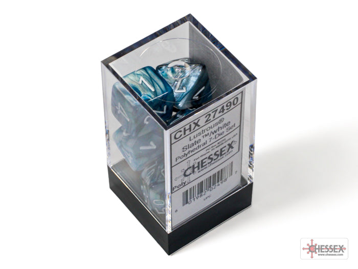 Chessex (27490) Lustrous Slate/white Polyhedral 7-Dice Set