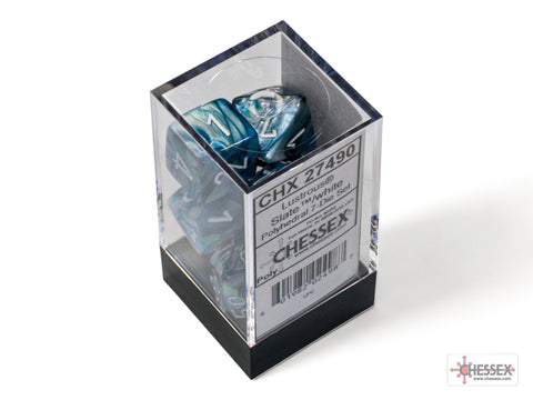 Chessex (27490) Lustrous Slate/white Polyhedral 7-Dice Set