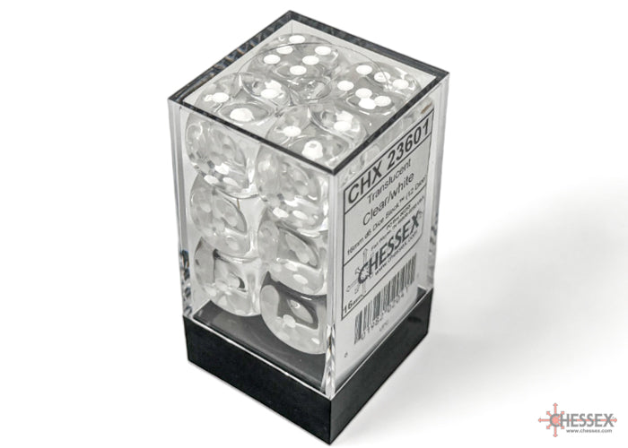 Chessex (23601) Translucent Clear/white 16mm d6 Dice Block (12 dice)