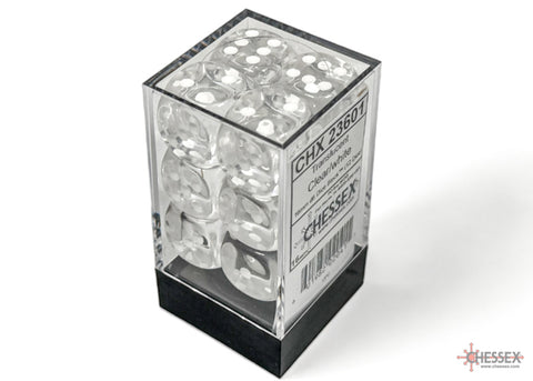 Chessex (23601) Translucent Clear/white 16mm d6 Dice Block (12 dice)