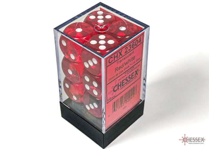 Chessex (23604) Translucent Red/white 16mm d6 Dice Block (12 dice)