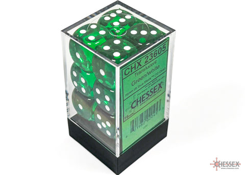 Chessex (23605) Translucent Green/white 16mm d6 Dice Block (12 dice)