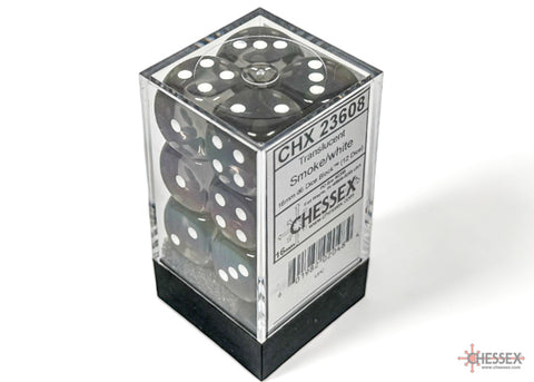 Chessex (23608) Translucent Smoke/white 16mm d6 Dice Block (12 dice)
