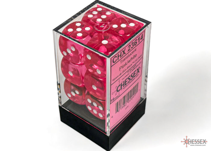 Chessex (23614) Translucent Pink/white 16mm d6 Dice Block (12 dice)