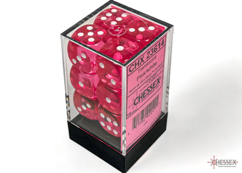 Chessex (23614) Translucent Pink/white 16mm d6 Dice Block (12 dice)