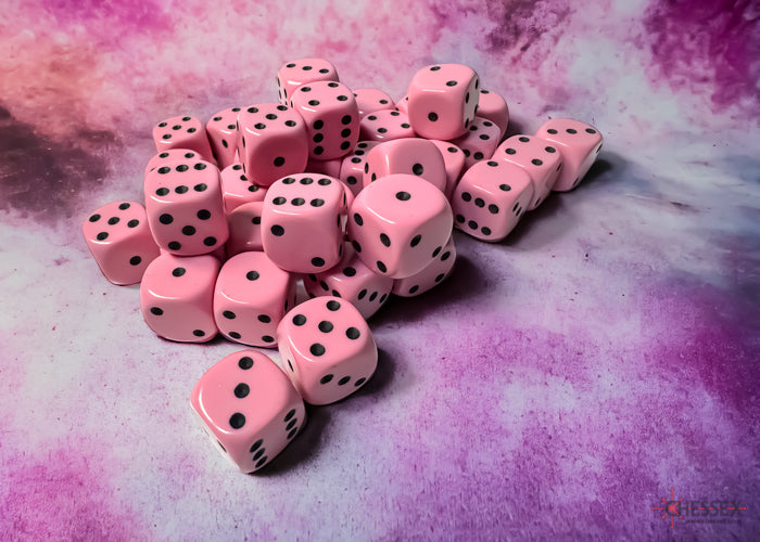 Chessex (25864) Pastel Pink/Black 12mm d6 Dice Block (36 dice)