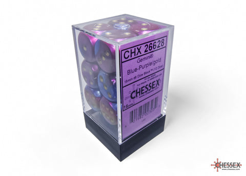 Chessex (26628) Gemini Blue-Purple/gold 16mm d6 Dice Block (12 Dice)