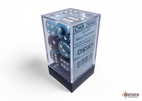 Chessex (26646) Gemini Black-Shell/white 16mm d6 Dice Block (12 Dice)