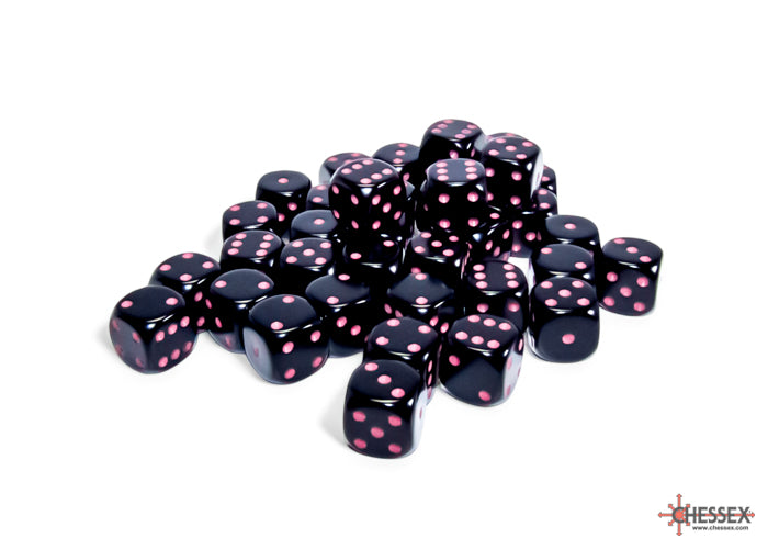 Chessex (25848) Opaque Black/Pink 12mm d6 Dice Block (36 dice)