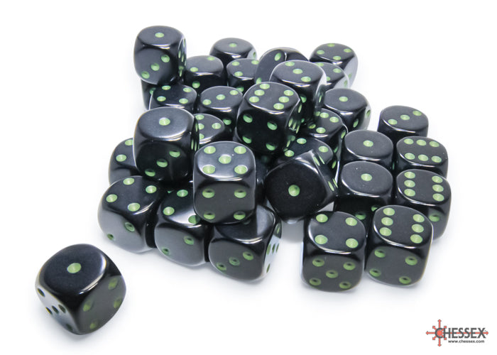 Chessex (25858) Opaque Black/Green 12mm d6 Dice Block (36 dice)