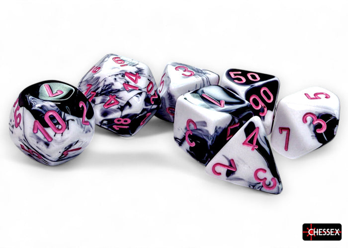 Chessex (26469) Gemini Black-White/pink Polyhedral 7-Dice Set