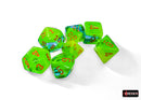 Chessex (26470) Gemini Plasma Green-Teal/orange Luminary Polyhedral 7-Dice Set