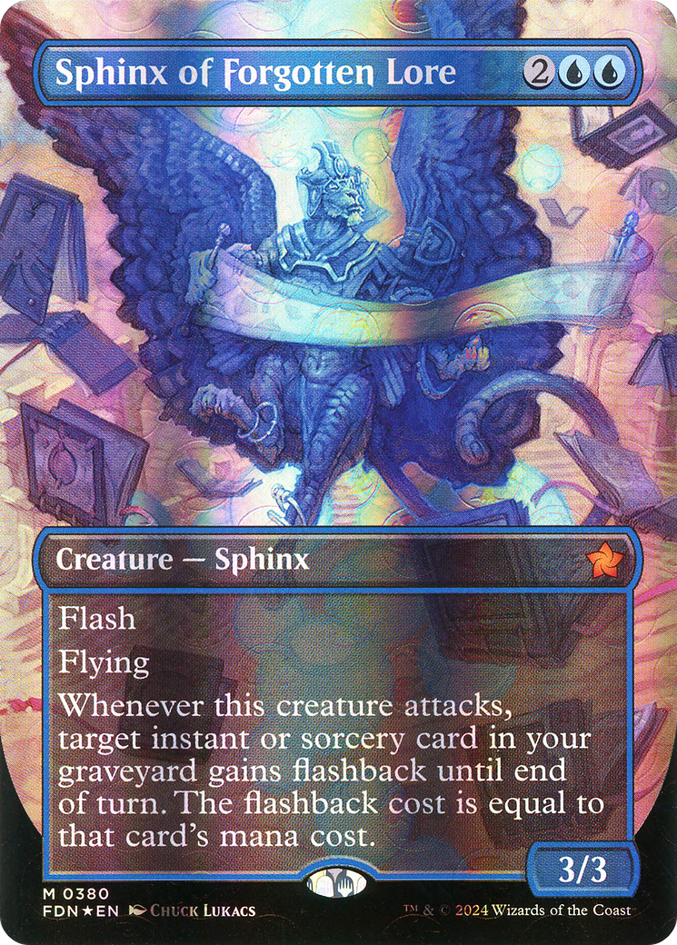 Sphinx of Forgotten Lore (Borderless) (Mana Foil) [Foundations] Foil