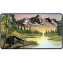 Bob Ross Mountain Retreat Black Stitched Playmat Standard Gaming Playmat for Magic: The Gathering