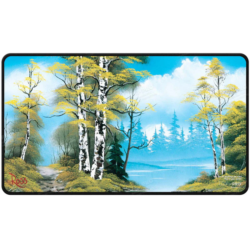 Bob Ross Lakeside Path Black Stitched Playmat Standard Gaming Playmat for Magic: The Gathering