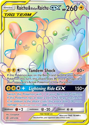 rare pokemon card raichu - Raichu-GX - 29/73 shuffle your deck Raichu & Alolan Raichu GX