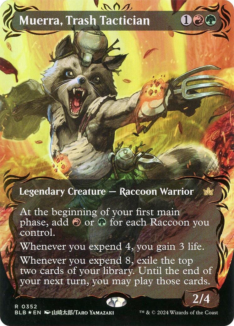 Muerra, Trash Tactician (Borderless) (Raised Foil) - [Bloomburrow]: (Showcase) Foil